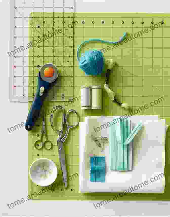 Essential Quilting Tools Laid Out On A Table, Including Scissors, Needles, Fabric, And A Sewing Machine Quilting (Idiot S Guides) Jennifer Fulton